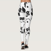 Black and White Pattern Birds on Cherry Blossoms Leggings (Achterkant)