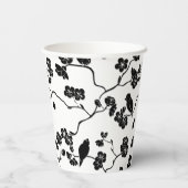 Black and White Pattern Birds on Cherry Blossoms Papieren Bekers (Achterkant)