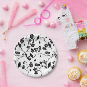 Black and White Pattern Birds on Cherry Blossoms Papieren Bordje (Feest)