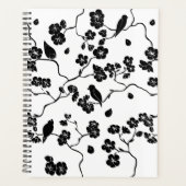 Black and White Pattern Birds on Cherry Blossoms Planner (Voorkant)