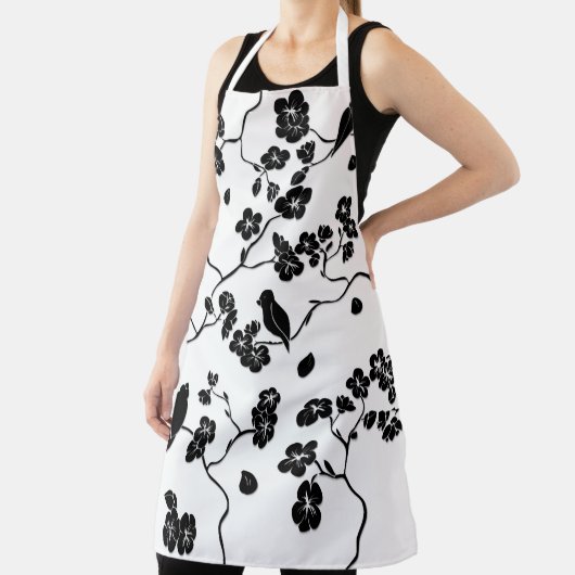 Black and White Pattern Birds on Cherry Blossoms Schort (Insitu)