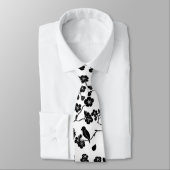 Black and White Pattern Birds on Cherry Blossoms Stropdas (Gebonden)