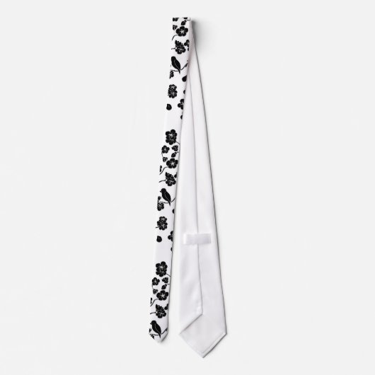 Black and White Pattern Birds on Cherry Blossoms Stropdas (Achterkant)