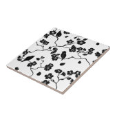 Black and White Pattern Birds on Cherry Blossoms Tegeltje (Zijkant)