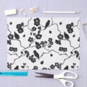 Black and White Pattern Birds on Cherry Blossoms Tissuepapier (Craft)