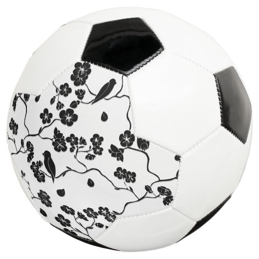 Black and White Pattern Birds on Cherry Blossoms Voetbal (Drie kwart)