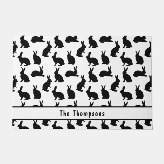 Black And White Pattern Of Bunnies With A Name Deurmat (Voorkant)