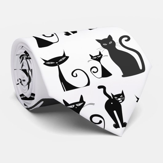 Black and White Pattern with Funny Looking Cats Stropdas (Opgerold)