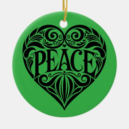 BLACK AND WHITE PEACE HEART KERAMISCH ORNAMENT (Voorkant)