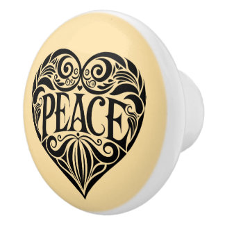 BLACK AND WHITE PEACE HEART KERAMISCHE KNOP