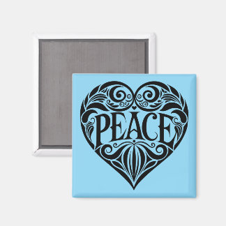 BLACK AND WHITE PEACE HEART MAGNEET