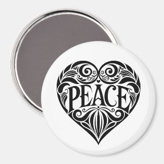 BLACK AND WHITE PEACE HEART MAGNEET