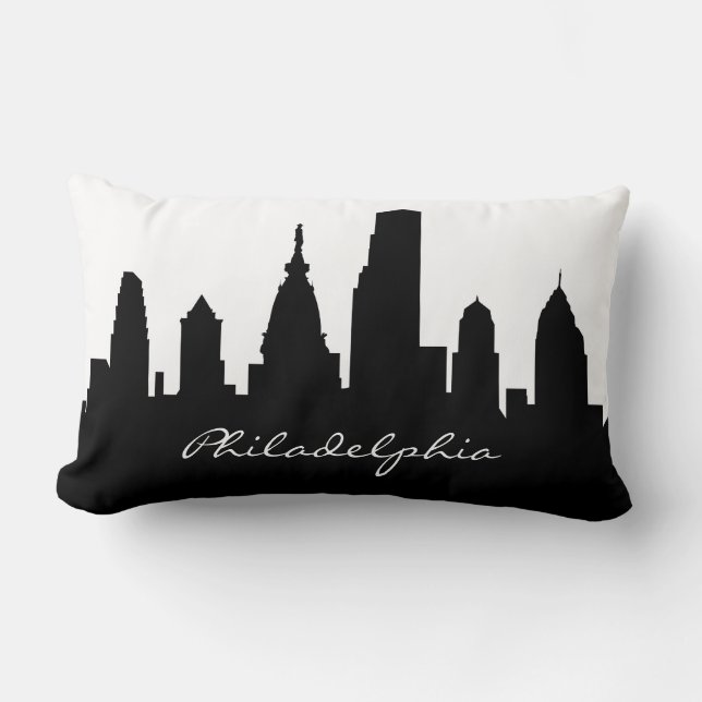 Black and White Philadelphia Skyline Kussen (Voorkant)