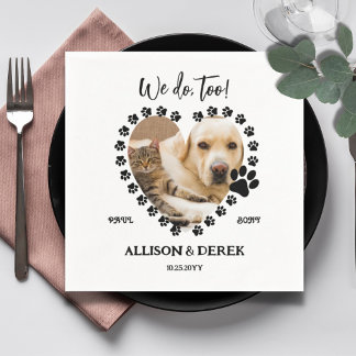 Black and White Photo Dog Cat Pet Wedding Servet