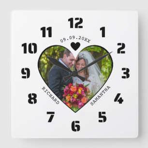 Black and White Photo in Heart Wedding Jubileum Vierkante Klok