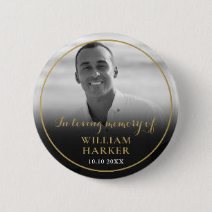 Black and White Photo in Loing Memory Funeral Ronde Button 5,7 Cm