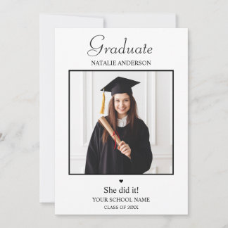 Black and White Photo Modern Graduation Kaart