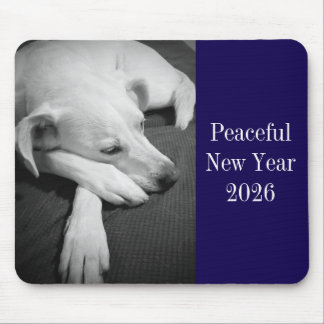 Black and White Photo of Dog Sleeping New Year Muismat