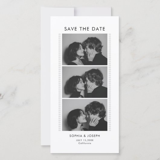 Black and White Photo Strip Wedding Save the date (Devant)
