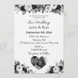 Black and White Photo Template Botanical Wedding Kaart