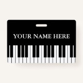 Black and white piano keys custom name badge (Voorkant)