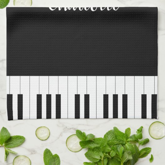 Black and White Piano Keys met aangepaste naam Theedoek (Gevouwen)
