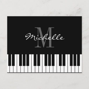 Black and white piano keys monogram postcards briefkaart