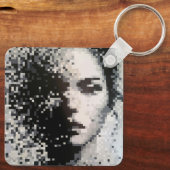 Black and white pixelated portrait sleutelhanger (Achterkant)