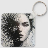 Black and white pixelated portrait sleutelhanger (Achterkant)