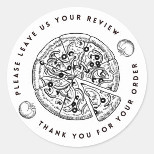 Black and White Pizza Laat Review achter Dank je Ronde Sticker