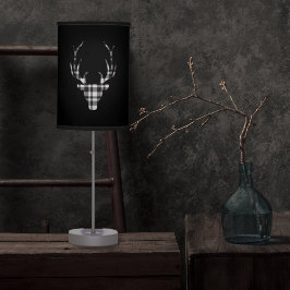 black and white plaid check deer lamp