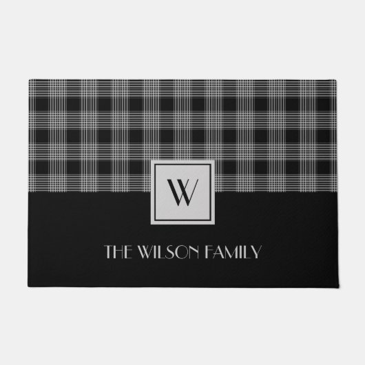 Black And White Plaid Monogram Deurmat (Voorkant)
