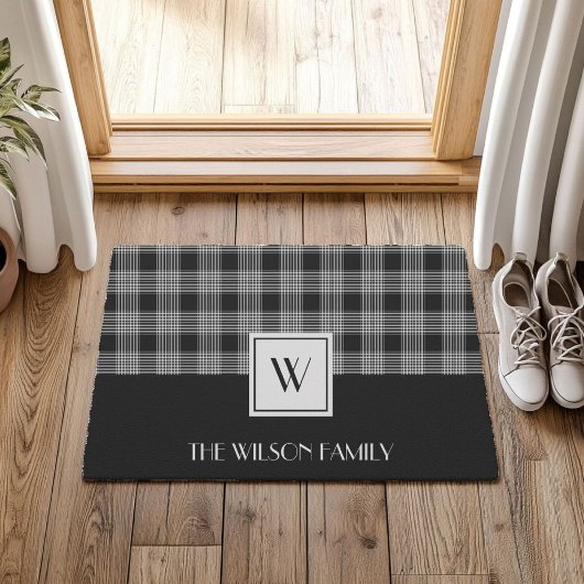 Black And White Plaid Monogram Deurmat
