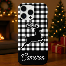 Black and White Plaid with Reindeer Custom Name iPhone 16 Pro Max Hoesje