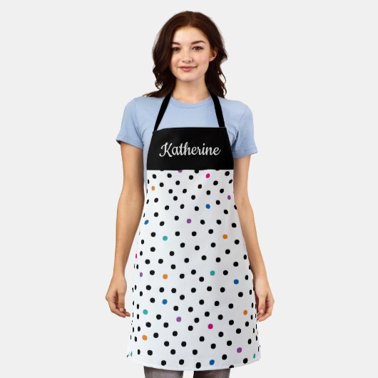Black and White Polka Dot Custom Name Apron Schort (Gedragen)