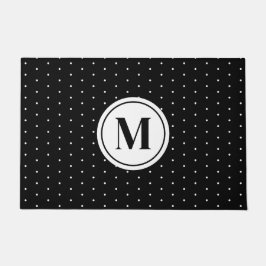 Black and White Polka Dot Pattern Monogram Deurmat