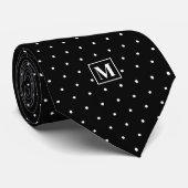 Black and White Polka Dot Pattern Monogram Stropdas (Opgerold)