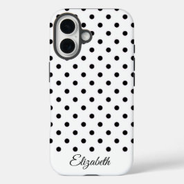 Black and White Polka Dot Personalized Name iPhone 16 Hoesje