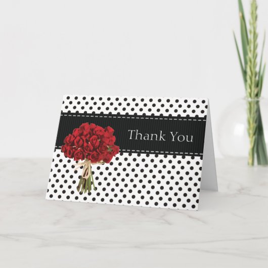 Black and White Polka Dot Red Roses bedankt (Voorkant)