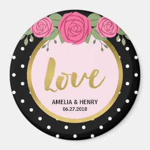 Black and White Polka Dot Rozen Wedding Love Magneet