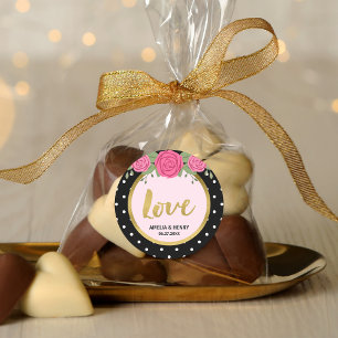 Black and White Polka Dot Rozen Wedding Love Ronde Sticker