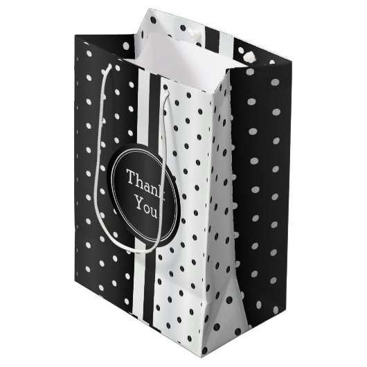 Black and White Polka Dots - Bedankt Medium Cadeauzakje (Voorkant Gekanteld)