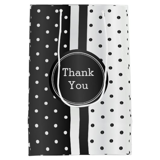 Black and White Polka Dots - Bedankt Medium Cadeauzakje (Achterkant)