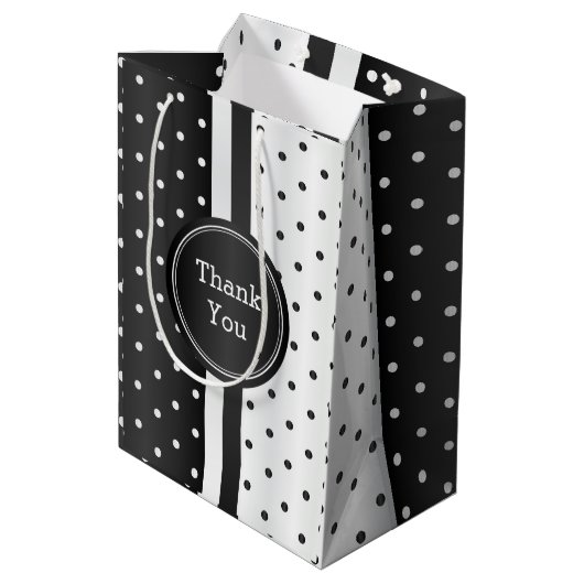 Black and White Polka Dots - Bedankt Medium Cadeauzakje (Achterkant Gekanteld)