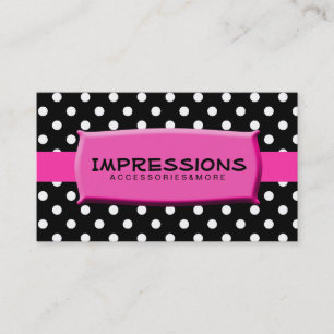 Black and White Polka Dots Hot Pink Name Bord Visitekaartje
