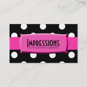 Black and White Polka Dots Hot Pink Name Bord Visitekaartje