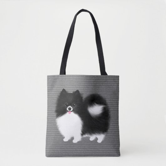 Black and White Pomeranian Cartoon Dog Draagtas (Voorkant)