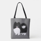 Black and White Pomeranian Cartoon Dog Draagtas (Achterkant)