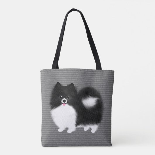 Black and White Pomeranian Cartoon Dog Draagtas (Achterkant)