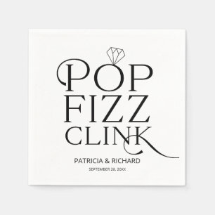 Black and White Pop Fizz Clink Engagement Party Servet